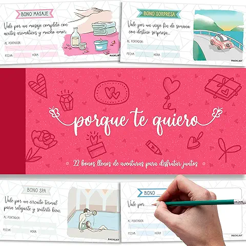 PACKLIST Vales para Parejas, Talonario con 22 Ideas de Vales Regalo para Regalar a tu Pareja - Aventuras para Enamorar, 6 Cupones Regalo en Blanco a Personalizar ¡Enamorados de la Vida!  