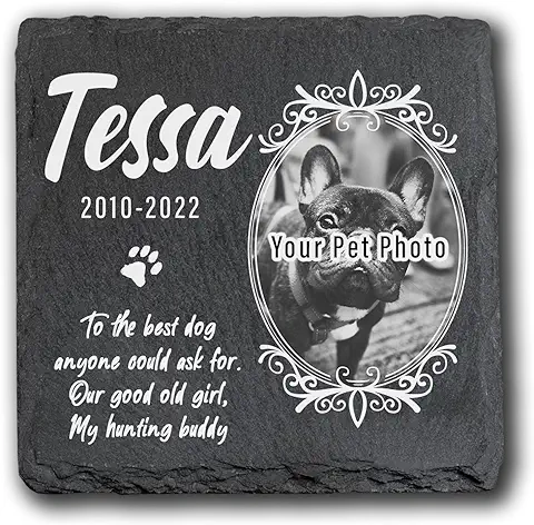 Piedra Conmemorativa Personalizada del Animal Doméstico 10x10cm Pet Memorial y Placa de Pizarra Impresa Personalizada, Piedra de Tumba del Animal Doméstico, Regalo de Pérdida del Animal Doméstico  