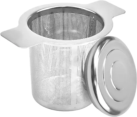 Pinsheng Infusor de Té, Filtro para Té de Acero Inoxidable 304, Colador para Té con Dos Asas y Tapa, Reutilizable de Malla Fina para Café, Tazas, Teteras  