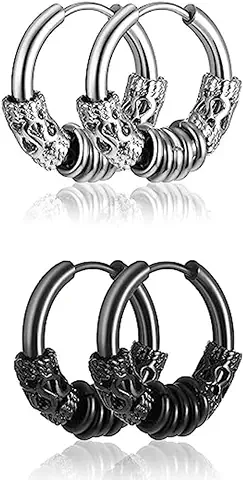 PLABBDPL 2 Pares Pendientes de aro de Acero Inoxidable Médico, Joyería de Cartílago Perforado Vintage, Pendientes de aro Adecuados, Pendientes punk hip hop para Hombres y Mujeres, Hipoalergénica  