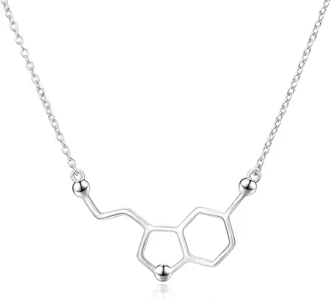 Plata de Ley Collar de Molécula de Serotonina Chapado en Oro Blanco, Felicidad Neurotransmisor Collar, Química Orgánica Joyería para los Amantes de Ciencia Regalos Plata de Ley Collar de Molécula de Serotonina Chapado en Oro Blanco, Felicidad Neurotransmisor Collar, Química Orgánica Joyería para los Amantes de Ciencia Regalos