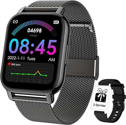 Popglory Reloj Inteligente Hombre con Llamadas y Asistente Voz,1,85'' Smartwatch,Pantalla Dividida Pulsera Actividad Presión Arterial Ritmo Cardíaco Oxígeno Sanguíneo, Regalo Mujer Hombre Android iOS  