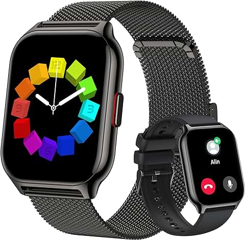 Popglory Reloj Inteligente Llamadas,2,01" Grande Pantalla y Letras,Asistente Voz,100+ Deportes Smartwatch Mujer Hombre con Presión Arterial Ritmo Cardíaco Pulsometro,Alerta Whatsapp Regalo iOS Android  