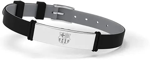 Pulsera Fútbol Club Barcelona Fashion Negra Escudo Ajustable para Hombre, Mujer y Niño | Pulsera Barça de Silicona y Acero Inoxidable | Apoya al Barça con un Producto Oficial Culé | FCB  