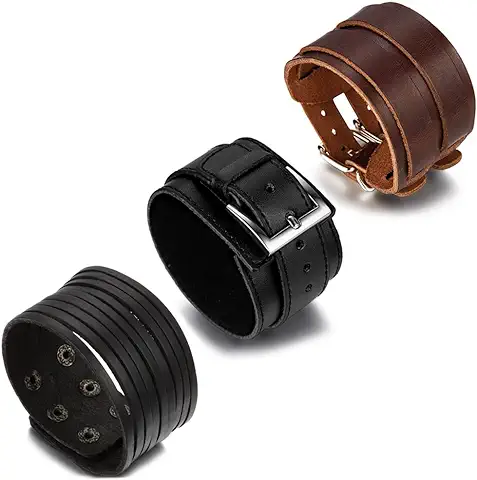 Pulseras Hombre Cuero 3 Pcs Aleación Punk Rock Trenzado Brazalete Hombre Ajustable Joyería de Moda Regalo San Valentín Hombre  