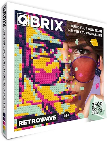 QBRIX Retrowave- Kit de Construcción de Mosaicos para Fotos con Abrazadera, Regalo Personalizado, Personal, Kit de Construcción para Imágenes, Set de Construcción, Material para Creación de Pixel Art  