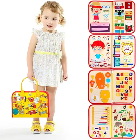 QianShouYan 8 Capas Busy Board Montessori, Tablero Sensorial Montessori para Niños 3 4 Años, Juguetes Educativos para Aprender a Vestir y Habilidades Motoras Finas  