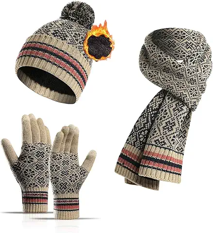 QUNERY Bufanda, Gorro y Guantes Mujer Invierno Cálido 3 Set, Gorro Mujer Suave Cálido, Bufandas Gruesas y Guantes con Pantalla Táctil para Invierno Regalos  