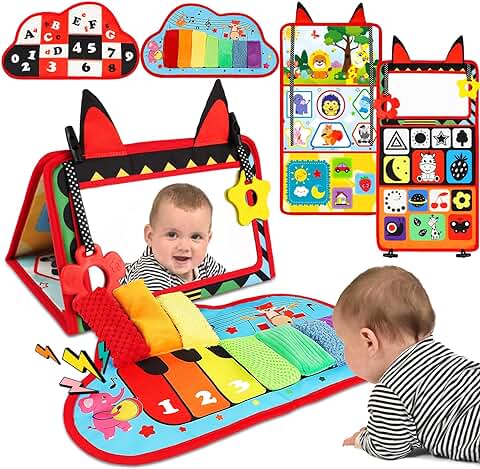 RapJoy Espejo Bebe Montessori 0-18 Meses con Libro Interactivo Blanco y Negro, Juguetes Bebes 0 3 6 12 18 Meses, Juguetes Sensoriales Bebe con Mordedor Juegos Educativo Regalo para Recien Nacido Niño  