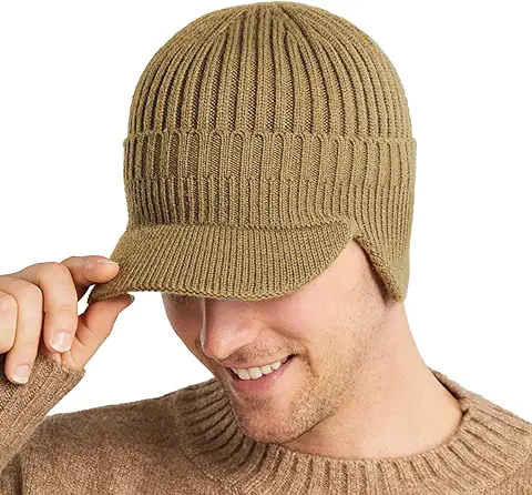 Rayson Gorra de Invierno Hombre Mujer Cálido Punto de Sombrero con Orejeras Visera Unisexo Gorras con Forro para al Aire Libre  