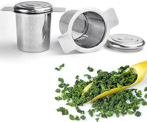 Reforung 2 PCS Filtro de Te para Taza Colador de Té de Acero Inoxidable con Tapa Filtro Infusor Te con 2 Asas Infusor Te para Taza Reutilizable de Malla Fina ParaTazas de Té, Tetera y Tazas  