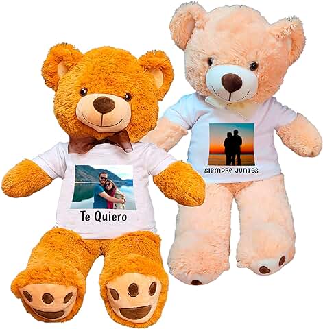 Regalos Personalizados con Foto - Peluche Personalizado - Regalos Originales para Mujer y Regalos para Hombre con tu Foto o Frase - Osito Peluche 30cm. para Aniversario Pareja (Marron)  