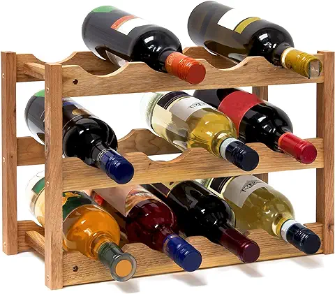 Relaxdays 10019279 – Botellero Pequeño 28 x 42,5 x 21 cm Madera Estante con 3 niveles para 12 botellas de Botellas de vino Pequeño Soporte para Botellas de vino de Nogal Barnizada para Waagerechten Almacenar, Natural  