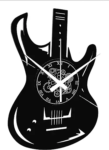 Reloj de Pared de Vinilo Vintage Handmade Amueblar Hogar Oficina Guitarra Bajo Rock Metal Punk Música  
