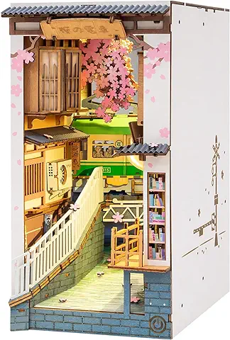 ROBOTIME Sakura Densya Book Nook Kit, Casa Libros de Madera, Bookend con Luces LED, Hogar, Decoración de Estantería, Regalo del Día de la Madre  