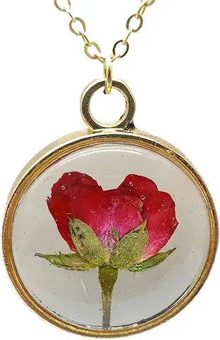 Rojo Rosa Real Flores Transparente Vaso Medallón Flotante Colgante 18k Chapado en Oro Cadena Collares  