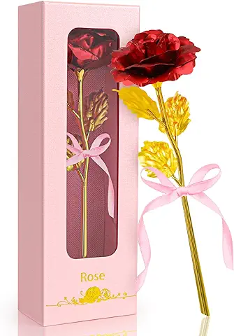 Rosa Eterna, Regalos para Mujer Regalos Cumpleaños Originales para Madre Mamá Novia Abuela Esposa, Rosa Flores Artificiales Regalos para Día de la Madre San Valentín Navidad Aniversario (Rojo)  