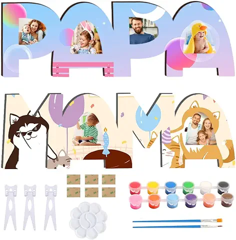 RtottiM Mamá Papa Regalo Nieto Regalos para Papá Mamá Cumpleaños Marco de Fotos de Papá Letras de Madera Juego de Manualidades con Colores y Pinceles, Ideas de Regalo para Mamá Papa RtottiM Mamá Papa Regalo Nieto Regalos para Papá Mamá Cumpleaños Marco de Fotos de Papá Letras de Madera Juego de Manualidades con Colores y Pinceles, Ideas de Regalo para Mamá Papa