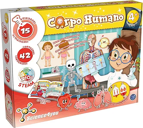Science4you - El Cuerpo Humano - Kit Cientifico con 15 Experimentos: Esqueleto , Puzzle y Pegatinas - Anatomia para Niños 4+ Años, 80002975 Science4you - El Cuerpo Humano - Kit Cientifico con 15 Experimentos: Esqueleto , Puzzle y Pegatinas - Anatomia para Niños 4+ Años, 80002975