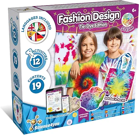 Science4you Fashion Design - Actividades Tie Dye Kit para Niños, Tinte para Ropa y Bolsa Tie Dye de Pintura Lavable, Manualidades para Niños 6+ Años, Juegos, Juguetes DIY, Regalo para Niño y Niña  