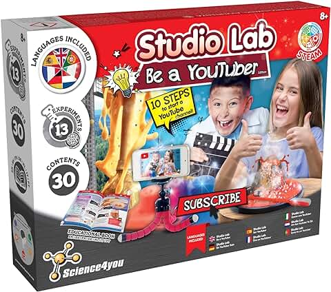 Science4you - Hazte Youtuber, Kit Cientifico para Niños +8 Años - Crea tu Canal y Haz 13 Experimentos con el Laboratorio de Quimica: Volcán y Ciencia Explosiva, Juegos y Educativos para Niños +8 Años Science4you - Hazte Youtuber, Kit Cientifico para Niños +8 Años - Crea tu Canal y Haz 13 Experimentos con el Laboratorio de Quimica: Volcán y Ciencia Explosiva, Juegos y Educativos para Niños +8 Años