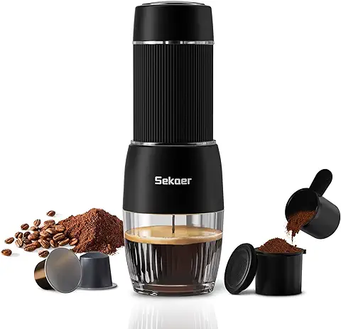 Sekaer Cafetera Portátil de Viaje, 2 en 1 Pequeña mini Presso Compatible con Cápsulas Originales Nespresso, Presión de 18 Bares, Cafetera Manual Aeropress  