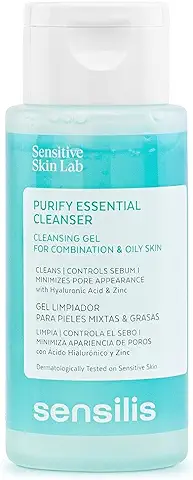 Sensilis - Purify Essential Cleanser Travel Size, Gel Limpiador Purificante y Matificante en Formato Viaje con Ácido Hialurónico y Zinc, para Pieles Normales, Grasas o Acneicas - 100 ml  