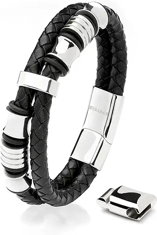 SERASAR | Pulsera de Cuero Premium para Hombre en Negro | Cerradura Magnética de Acero Inoxidable en Negro, Plata y Oro | Joyero Exclusivo | Gran Idea de Regalo  