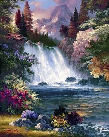 Set de Pintura con Diamantes, Pintura Guiadas por Números, Pintura con Diamantes, para Decoración de Pared del Hogar, 30 x 30 cm (catarata)  