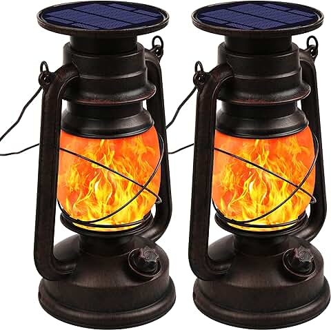 Shinmax Linterna Solar Exterior Farolas Solares Exterior Jardin LED Luz Solar Luces Estilo Vintage IP65 Impermeable Portátil Apagary Encender Automáticamente para Camping Jardín Lámpara Decoracion  