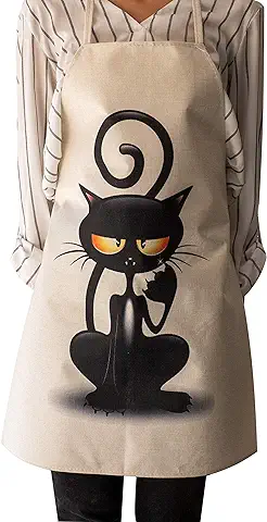 ShopINess Delantales de Cocina Gato para Adultos y Niños para Cocinar en Familia Barbacoas Fiestas Idea Regalo Gato (Enfadado, 68x55 cm) Tamaño Adultos  