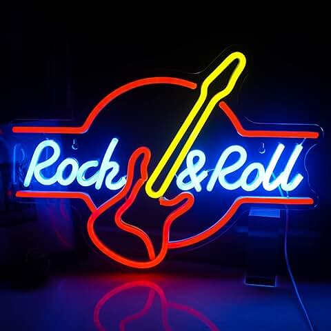 SIGNSHIP Guitar Rock Neón Logotipo USB Alimentado Letras de Neón para Decorar Habitaciones de Pared Dormitorio Sala de Conciertos Bar Club Fiesta Decoración de Bodas Regalo de Cumpleaños  