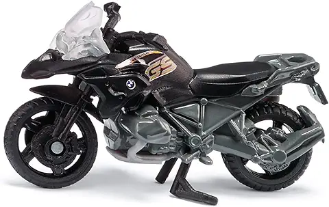 Siku 1399, BMW R 1250 GS LCI, Moto de Juguete, Metal/Plástico, Negro/Plateado, Manillar y Soporte Móviles, Neumáticos de goma  