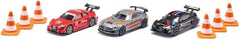 Siku 6331, Set de Regalo Race, Mercedes-AMG GT4, Audi RS 5 Racing y BMW M4, Incl. 6 Conos, Coches de Juguete, Metal/Plástico, Multicolor, Con Llantas Deportivas y Alerón Posterior  