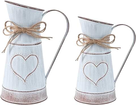 Smavles Jarrón Vintage 2 Piezas Florero de Metal Rústico Jarrón de Flores con Forma de Corazón Hierro Cubo de Flores de Estilo Pastoral para Balcón, Sala de Estar, Boda,Decoración de Mesa  
