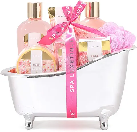 SPA LUXETIQUE Set de Bienestar para Mujer - 8pcs Rose Scented Bath Gift Set para Mujeres, Regalo de Cumpleaños Set de Belleza con Bañera Deco, Regalos de Navidad, Regalos de Año Nuevo  