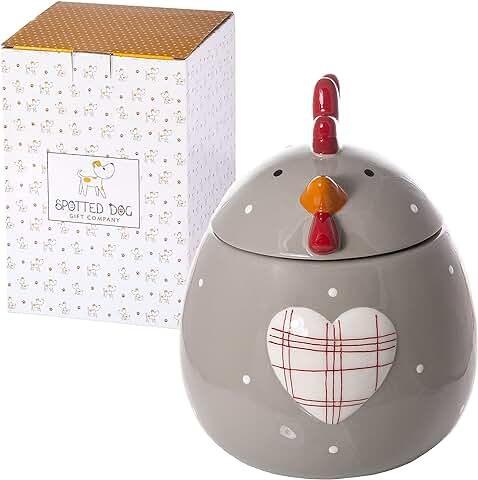 SPOTTED DOG GIFT COMPANY Gran Tarro de Ceramica, Bote para Galletas con Tapa y Forma de Gallina, Decorativa para Cocina, Regalo para Amantes de los Animales SPOTTED DOG GIFT COMPANY Gran Tarro de Ceramica, Bote para Galletas con Tapa y Forma de Gallina, Decorativa para Cocina, Regalo para Amantes de los Animales