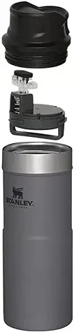 Stanley Trigger Action Termo Café Para Llevar 0.35L Charcoal - Botella Termica Sin BPA - Mantiene Frío 5 Horas - Vaso Termico Café de Acero Inoxidable - Apta Para Lavavajillas  