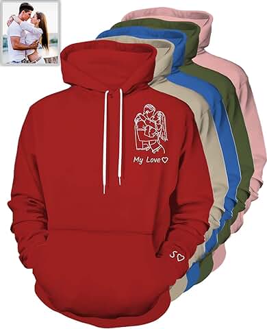 Sudadera Personalizadas con Foto Logo Sudaderas con Capucha Personalizada para Hombre Mujer Regalo Personalizado Pareja San Valentin Cumpleanos, S~6XL  