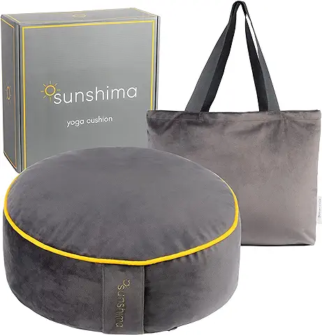 Sunshima Cojín de Meditación para Yoga - Almohada de Yoga Zafu, Asiento para Suelo Redondo de Trigo Sarraceno y Lavanda en Lujoso Terciopelo con Adornos Dorados, Caja de Regalo y Bolsa de Transporte  