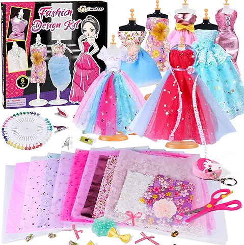 Tacobear Diseña la Moda Niñas Niños Fashion Design Kit Costura con Cuaderno Bocetos Moda Maniquí Costura Accesorios Kit Manualidades Regalo Fashion Designer Niños 8 9 10 11 12 13 Años (A)  