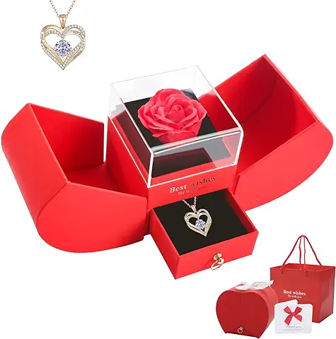 TANTAKO Set de Regalo para Mujer Rosa Preservada con Collar, Regalo para Madre Mamá Esposa Abuela Novia Hermana Hija en Navidad Cumpleaños Día de la Madre Aniversario y San Valentín Regalo  