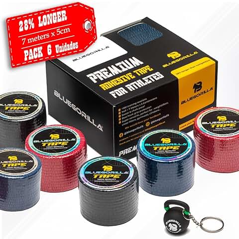 Tapes Premium Crosstraining-Weightlifting BLUEGORILLA. El mas Ancho y Resistente del Mercado. Testados en Nuestro Box con Nuestros Mejores Atletas. Packs de 6 Unidades de Colores Mixtos  