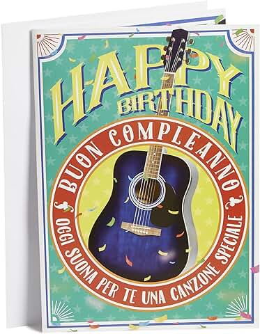 Tarjeta A4 de Felicitación de Cumpleaños para Todos los Amantes del Rock, con Sonido Musical Interactivo de Happy Birthday; Versión Guitarra Acústica, Tamaño 22 x 31,50 cm  