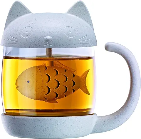 Taza de té con Infusor de té Integrado, taza de Gato, Infusor de té, Infusor de té, Gato, taza de Gato, taza para Gatos, taza de té, Colador de té, taza de té con Tapa, Diseño de gato  