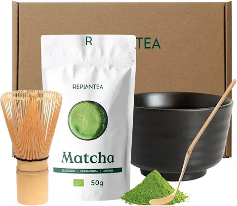 TE MATCHA KIT INICIACIÓN | Juego de Té Matcha Japonés Orgánico Ceremonial 50g + Batidor Bambú + Cuchara Medidora Bambú + Bowl Japonés  