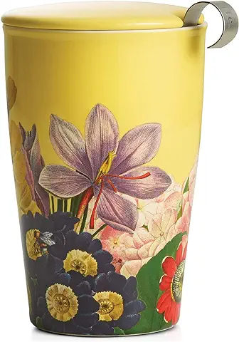 Tea Forte Kati Cup Soleil, taza de Infusor de té de Cerámica con Cesta de Infusor y tapa para té de Hojas Sueltas  