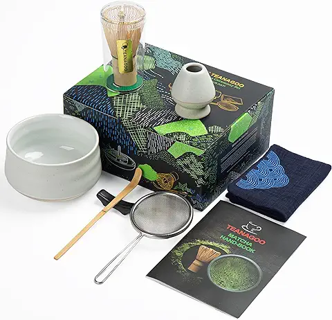 TEANAGOO Juego de té Matcha, Juego de té Japonés, Cuenco de Matcha, Batidor de Bambú Matcha, Cuchara, Tamiz, Soporte para Batidor, Juego de Batidor Matcha N1, Polvo de té Verde Matcha…  