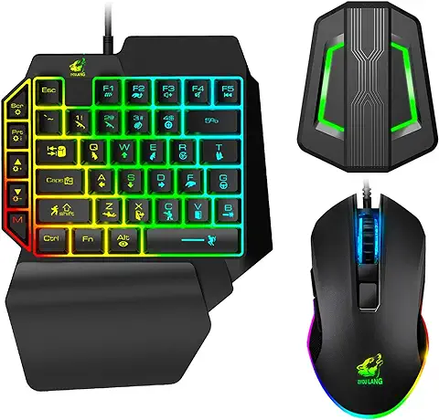 Teclado y Ratón de Juego de una Mano, Teclado Retroiluminado arco iris con Sensación Mecánica + Ratón de Juego RGB + Convertidor Retroiluminado por LED para Nintendo Switch/Xbox One/PS4/PS3/PC (Negro) Teclado y Ratón de Juego de una Mano, Teclado Retroiluminado arco iris con Sensación Mecánica + Ratón de Juego RGB + Convertidor Retroiluminado por LED para Nintendo Switch/Xbox One/PS4/PS3/PC (Negro)