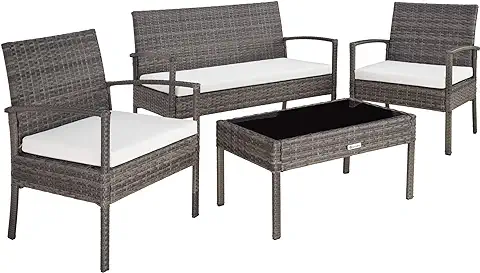 TecTake 403398 Conjunto Muebles de Jardín, Poliratán Sintético, Set de 4 Plazas, 2 Sillones 1 Mesa 1 Banco, Gris, Jardín Exterior Patio TecTake 403398 Conjunto Muebles de Jardín, Poliratán Sintético, Set de 4 Plazas, 2 Sillones 1 Mesa 1 Banco, Gris, Jardín Exterior Patio